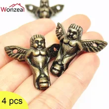 

4Pcs Antique Bronze Angel Jewelry Chest Gift Box Wood Case Corner Protector Carved Decorative Support Bracket Furniture Fittings
