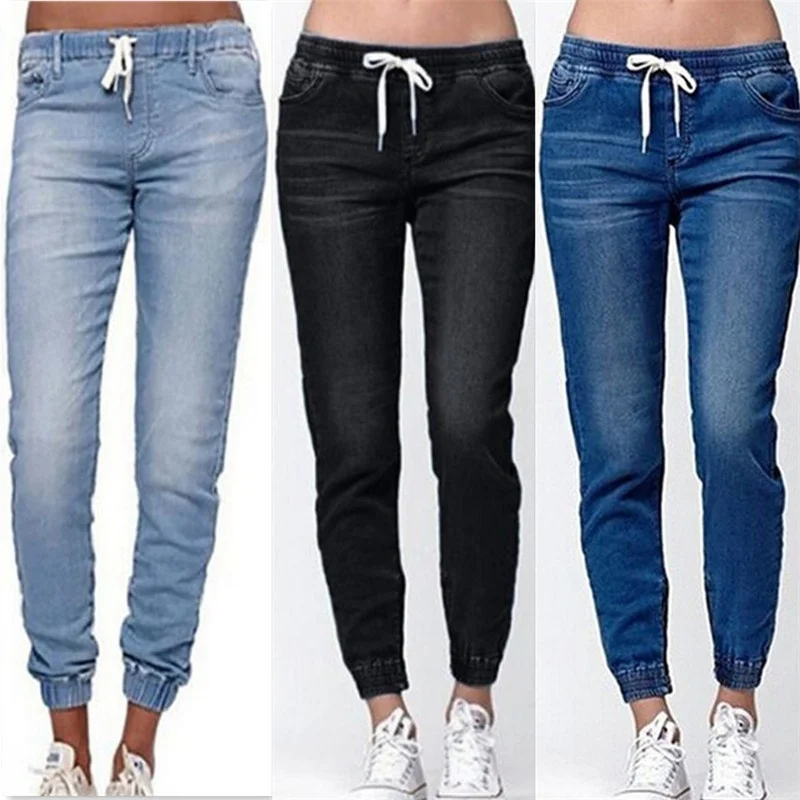 Mujeres, vaqueros de moda sólidos pantalones vaqueros de cintura elástica lápiz recto Pantalones de las mujeres pantalones casuales ropa de las mujeres