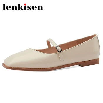

Lenkisen full grain leather square toe low heel buckle strap shoes women beauty lady daily wear casual fashion autumn pumps L20