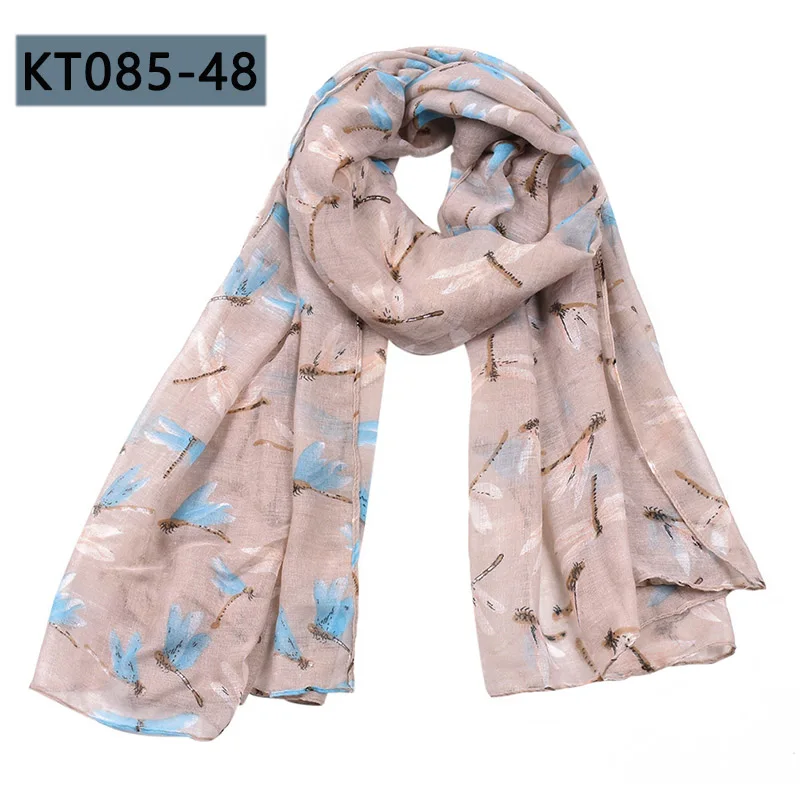 KT085-48 170*85 см женские шарфы с рисунком стрекозы длинный теплый шарф хлопковая Вискоза Шаль женский шарф Тощий осенний платок женский плащ - Цвет: KT085-48
