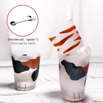 

Cat Paws Cups Creative Cute Glass Cats Paws Mug Office Coffee Mug Tumbler Breakfast Milk Porcelain Cup With Cat Spoon 5