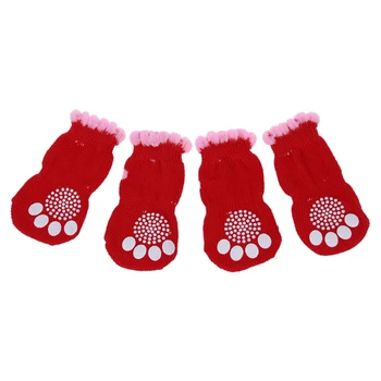 

2 Pairs Size L Antislip Bottom Pet Dog Doggie Puppy Socks Red Pink