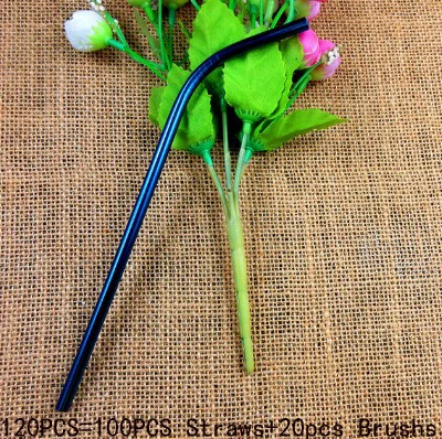Blue Bent Straws 100 шт металлическая изогнутая 6 мм соломинка для питья, Черный экологически чистый изгиб из нержавеющей стали с радужной щеткой, пищевой бар - Цвет: Blue Bent Straws