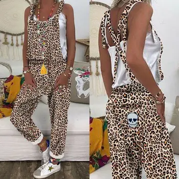 

Women Leopard Print Jumpsuits One Piece Jumpsuit Backless Dungarees Pants Wide Leg Overalls Plus Size Rompers Playsuit 3XL