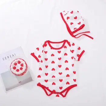 

Summer Baby Bodysuit Summer Newborn Clothes Baby Girl Red Heart Printing Short Sleeve Jumpsuit Girls Jumpsuit Clothing