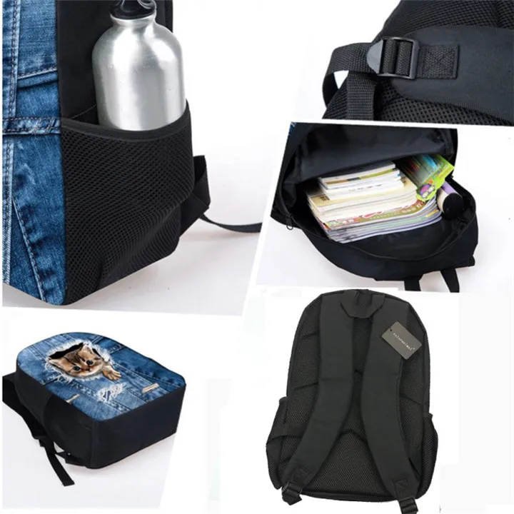 Cute Women School Backpack Set Lovely Maine Coon Cat 3D Printing Backpacks Black Schoolbags Bookbag Super Waterproof