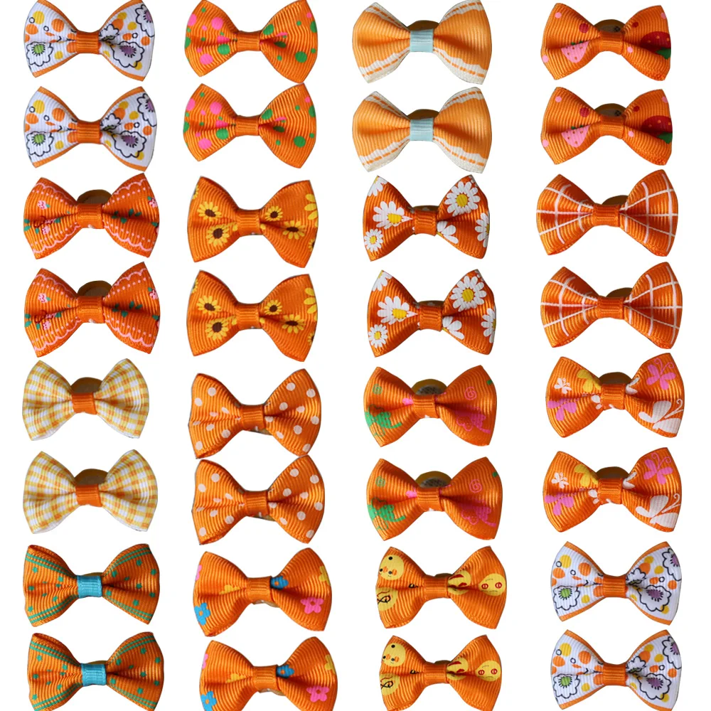 

50 Pcs Orange Pet Accessories Fall Autumn Puppy Dog Cat Bow Tie Adjustable Dog Collar For Small Medium Dog