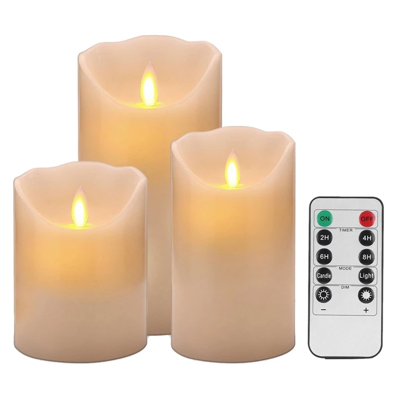 

Flameless Candles Battery Operated Candles Real Wax Pillar LED Candles with Dancing Flame Height 4inch 5inch 6inch, Ivory - Set