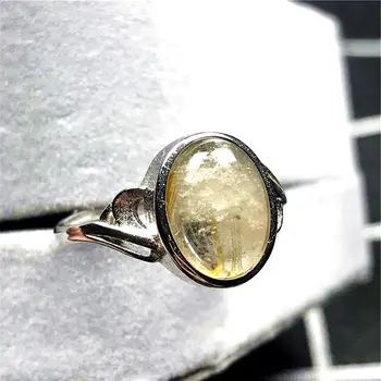 

Genuine Natural Gold Rutilated Quartz Ring Jewelry For Woman Man Crystal 12x10mm Beads Silver Gemstone Adjustable Ring AAAAA
