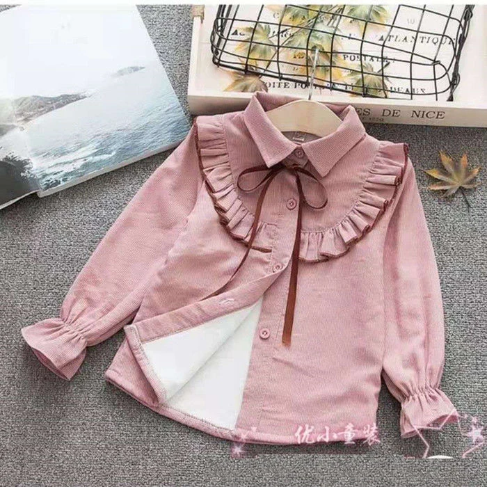 xpink thick Блузки для девочек; плотные теплые флисовые хлопковые топы для детей; сезон осень-зима; Блузка для девочек; детская весенняя одежда; рубашка для маленьких девочек - Цвет: xpink thick