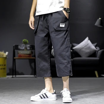 

2020Summer Fashion Cropped Pants Men sweatpants with drawstrings and pocket Cargo Pants Japanese loose fit men clothing trousers