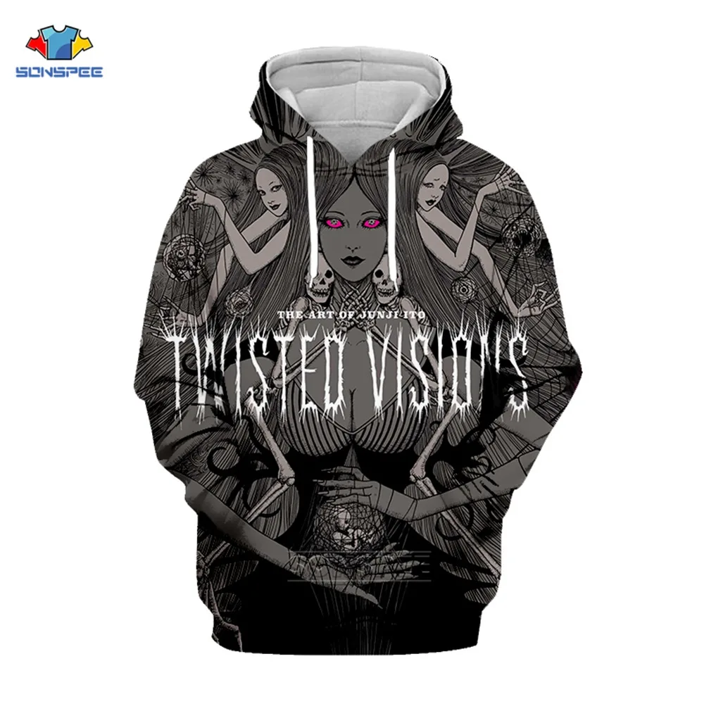 

SONSPEE Japan Junji Ito Horror Manga Comics 3D Print Mens Hoodies Sweatshirts Streetwear Women Tracksuit Pullover Casual Hoody