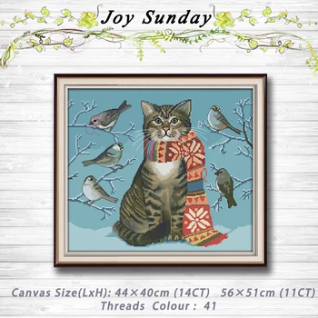 

A cat and birds animal decor Patterns dmc 14CT 11CT Counted Cross Stitch Sets embroidery set Needlework kit chinese cross stitch