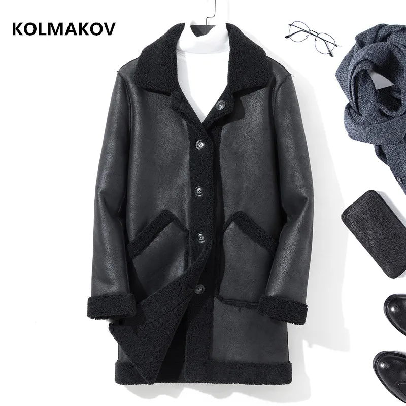 

2019 Winter Double sided jacket Men's casual Suede like velvet lamb hair coats men Classic overcoat high quality trench coat