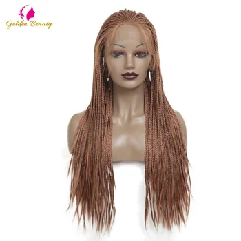

Lace Wigs High Temperature Fiber Hair Brown Red Synthetic Part Lace Wig Long Braided Box Braids Wigs for Women Golden Beauty