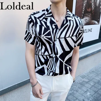

Loldeal Men's Shirt Short Sleeve Fashion Soft Polyester Printed Slim