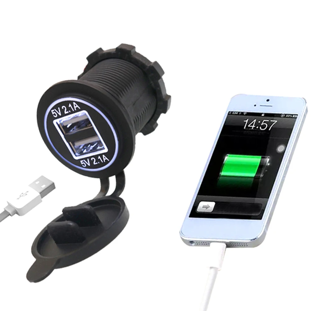 5V 2.1A Dual USB Ports LED Display Car Motorcycle Phone Charger Outlet Adapter Motorcycle Electric Accessories