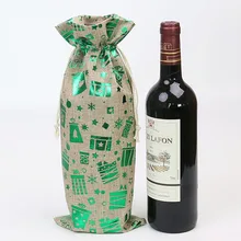 20 шт рождественские вечерние сумки для вина, многоцветные, имитация льна, горячая штамповка, сумка на шнурке, 15*36 см, подарочная сумка