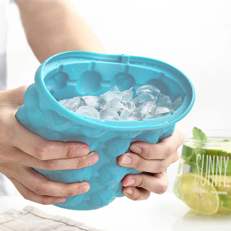 2 In 1 Silicone Ice Bucket Mold With Lid Space Saving Cube Maker Champagne Whisky Beer Ice Cooler Beer Cabinet For Party Barware
