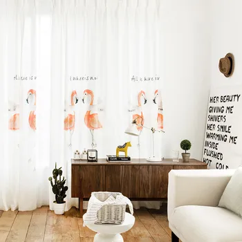 

Customized Nordic Simple Modern Curtains for Living Room Flamingo Printed White Window Curtains Bedroom Curtains for Home Decor