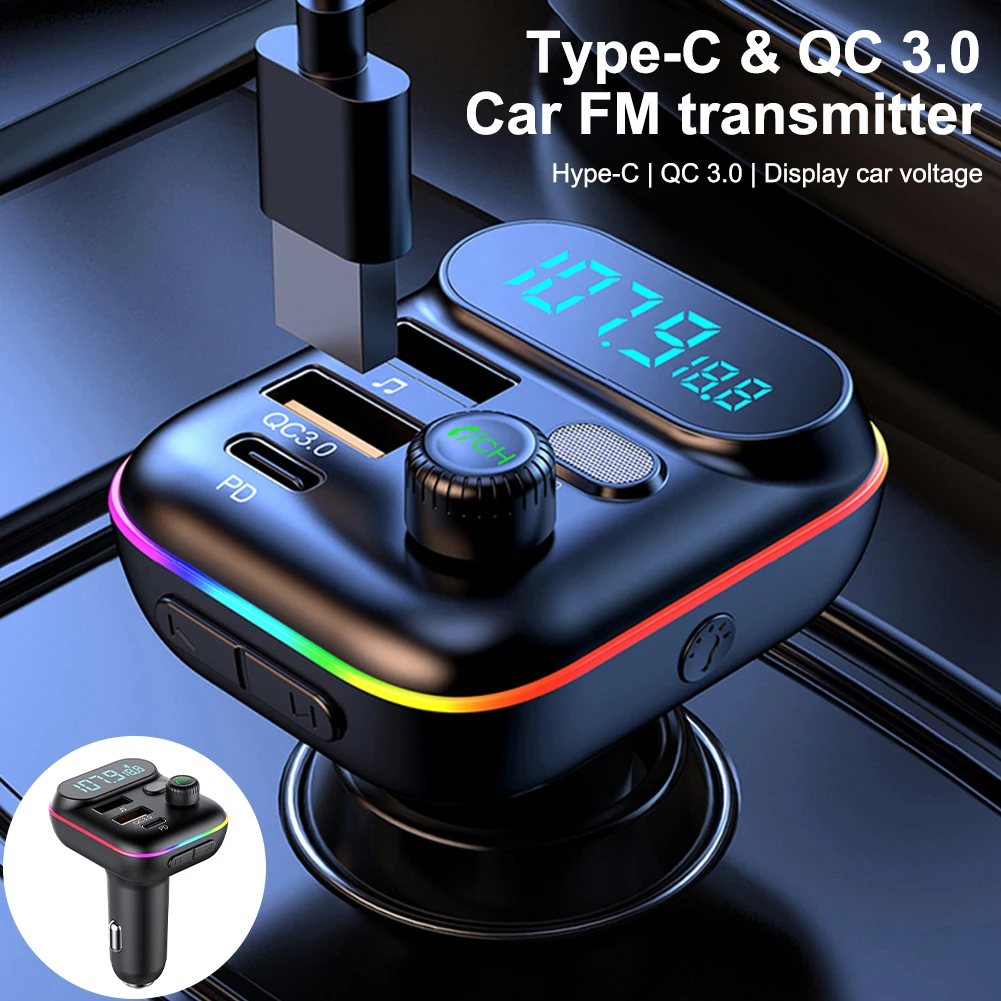 Cargador USB Dual QC 3,0 para coche, transmisor FM con Bluetooth 5,0