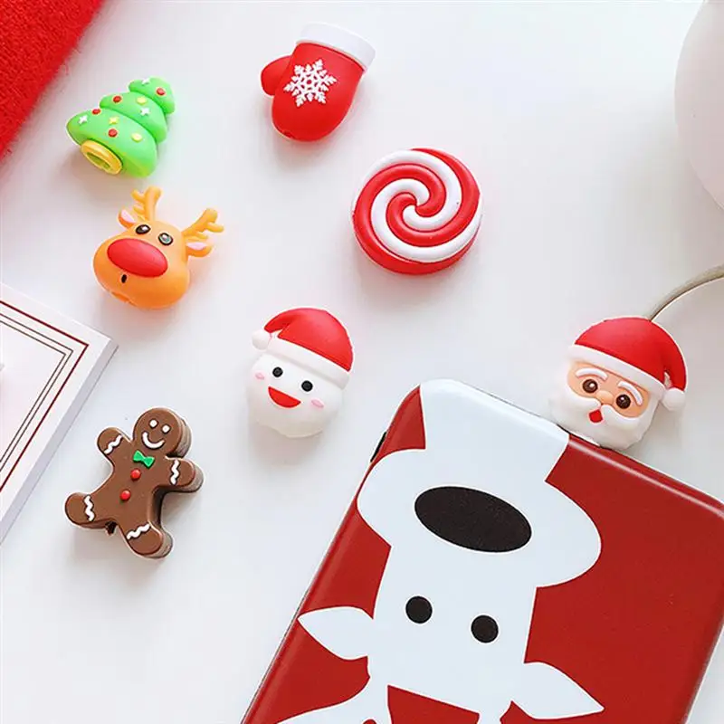 

8pcs Christmas Cartoon Charger Cable Winder Protective Case Saver Data Line Protector Earphone Cord Protection Sleeve Wire Cover