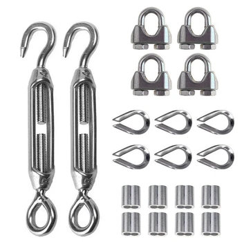 

20Pcs Heavy Duty Wire Rope Tension Kits Turnbuckle 1/8 Inch Wire Rope Cable Clip/Clamp Thimble Wire Rope Aluminum Sleeve