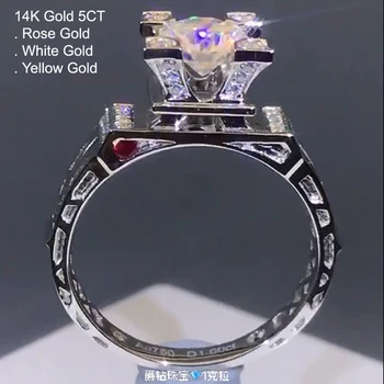 

14K White Gold 5 Carat Moissanite Diamond Ring Women Eiffel Tower Ruby Wedding Party Engagement Anniversary Ring 5 Ct D Color