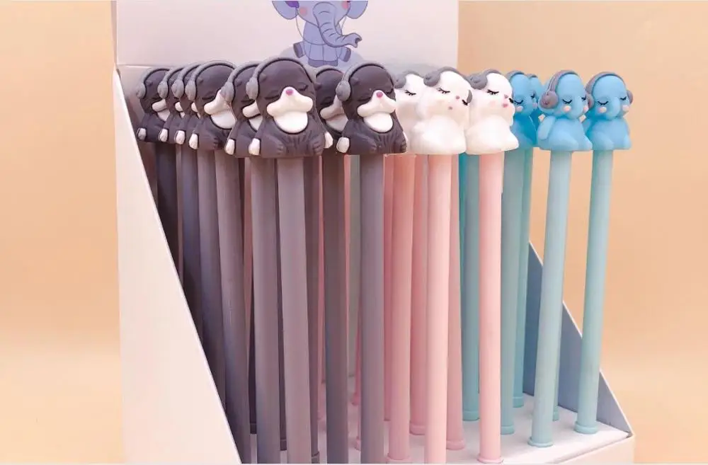 Наушники слон гелевая ручка школьный канцелярский призовой подарок kawaii Студенческая ручка чернильное перо черная нейтральная ручка детская ручка для офиса 36 шт./лот