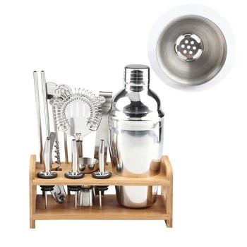

1 Set Stainless Steel Cocktail Kit Wooden Base Cocktail Mixing Kit Drink Mixer Bartender Tools (250ML)