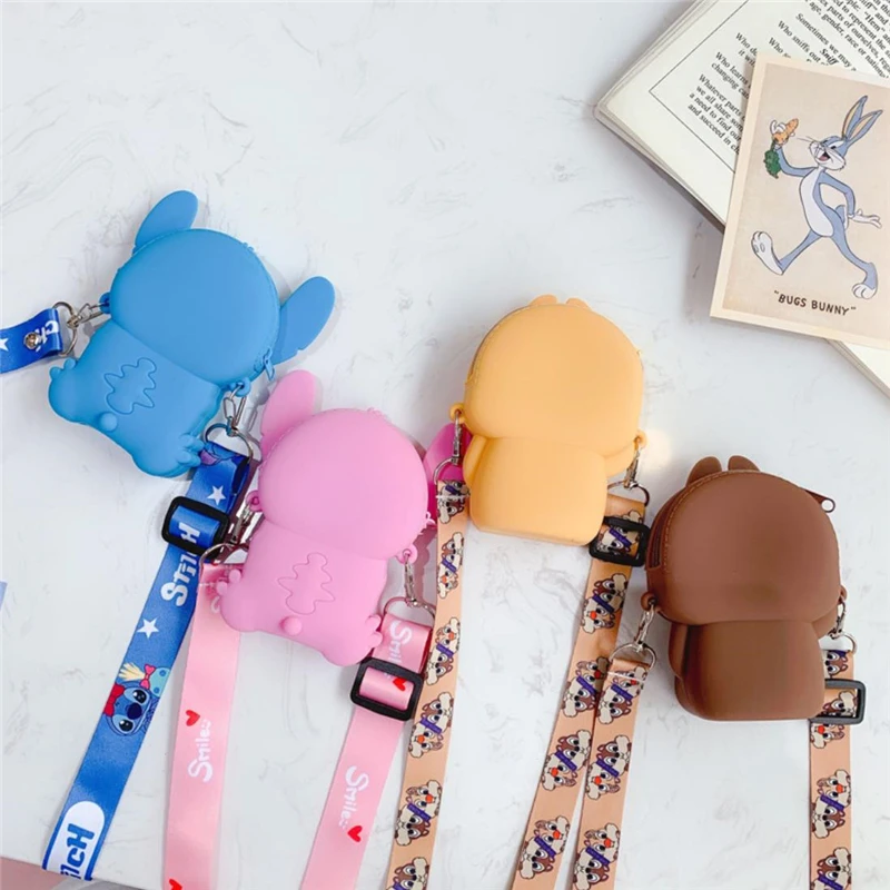 Disney Stitch Silicone Coin Purse Cute Anime Figure Chip and Dale Silicone shoulder bag kid's Student Messenger Fashion Gifts