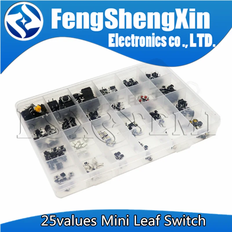 

25values X10pcs=250pcs Micro Switch Assorted Push Button Tact Switches Reset Mini Leaf Switch SMD DIP 2*4 3*6 4*4 6*6 Diy Kit