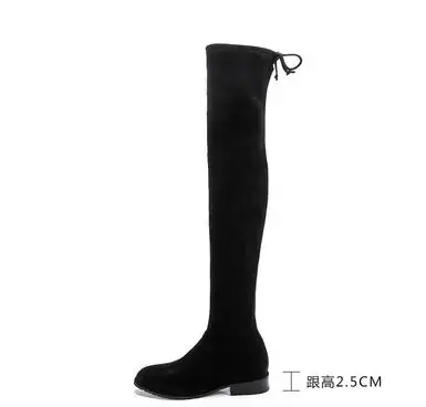 Moraima Snc/женские Сапоги выше колена с круглым носком; высокие сапоги из эластичной ткани на толстом каблуке; осенне-зимние сапоги до бедра - Цвет: black suede 2.5cm