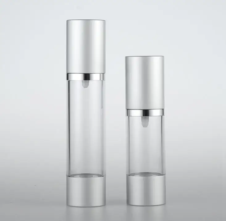 휴대용 에어리스 펌프 디스펜서 병 15ml 30ml 50ml 실버 골드 고급 리필 병, 여행용 로션 SN376