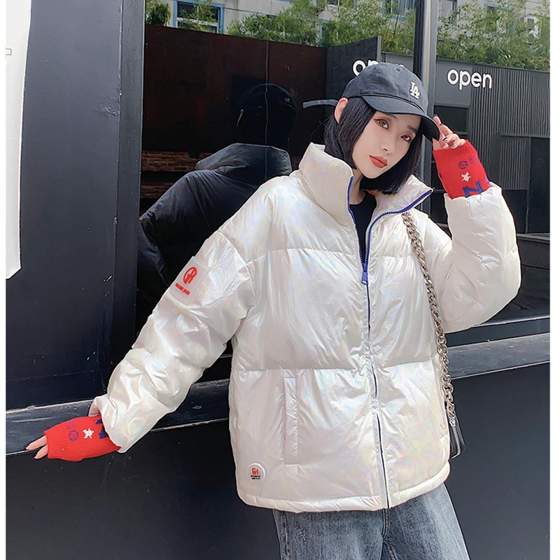 Новая глянцевая женская зимняя куртка Harajuku уличная негабаритная Женская парка теплые хлопковые пуховики