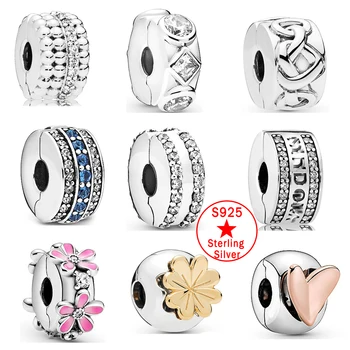 

AODOGE100% 925 Sterling Silver Beads Charm Shining Elegance Clips Pave CZ Charms Fit Original Pandora Bracelets Women Diy Jewelr