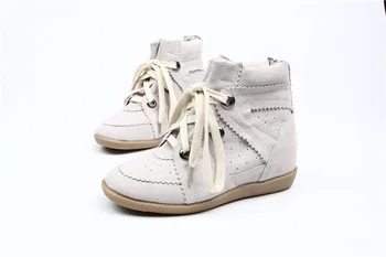 

High-end Winter Solid Cow Leather Flat Casual Shoes Height Increasing Lace Up Candy Flats Woman Round Toe Leisure Party Shoes