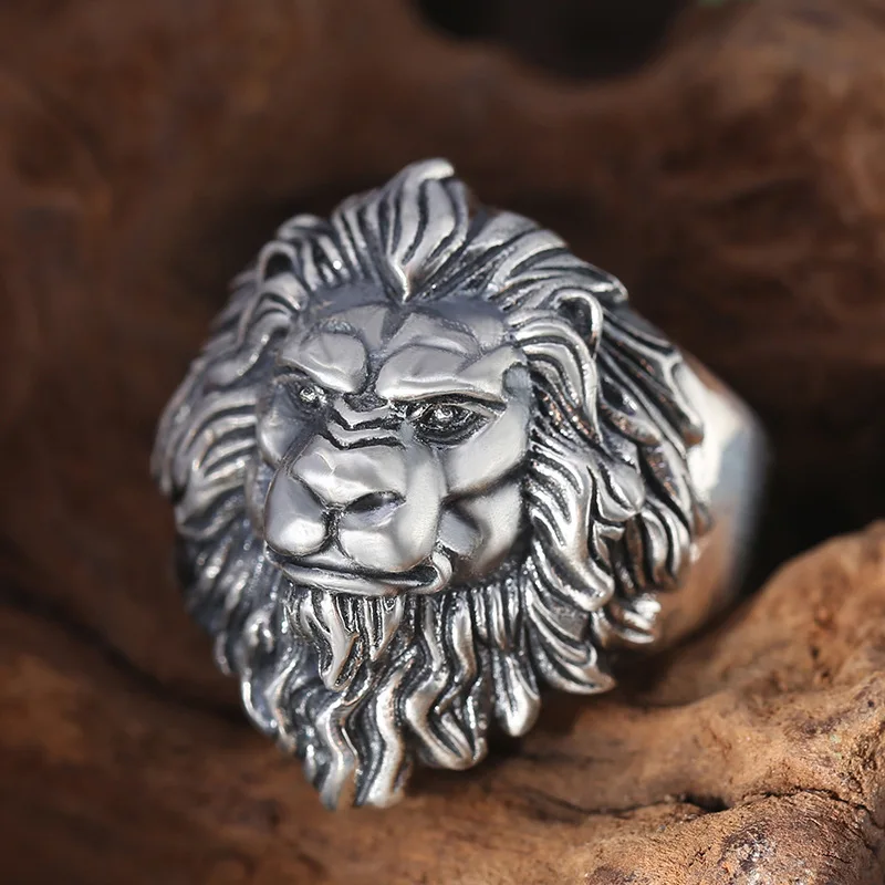 Retro Lion Domineering Ring Prairie King Men's Alloy Ring Exaggerated Jewelry Gift Adjustable Opening Finger Ring Opening Ring Adjustable Rings