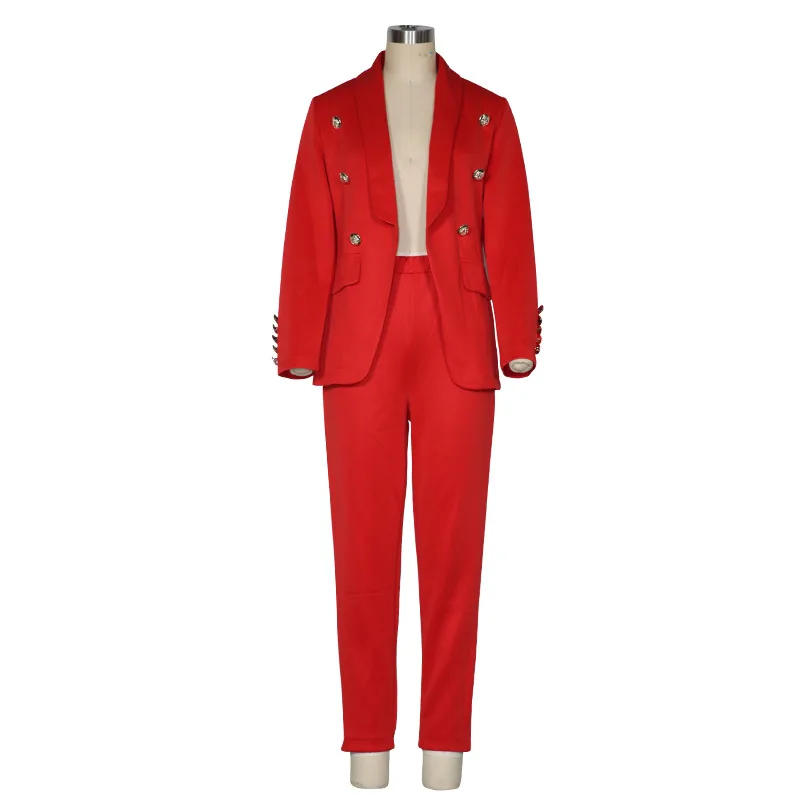 Red And Black Long Sleeve Casual Pencil Pants Suit Office Lady Two Piece Set Tracksuits Casual Outfits 2020 Autumn Women Set