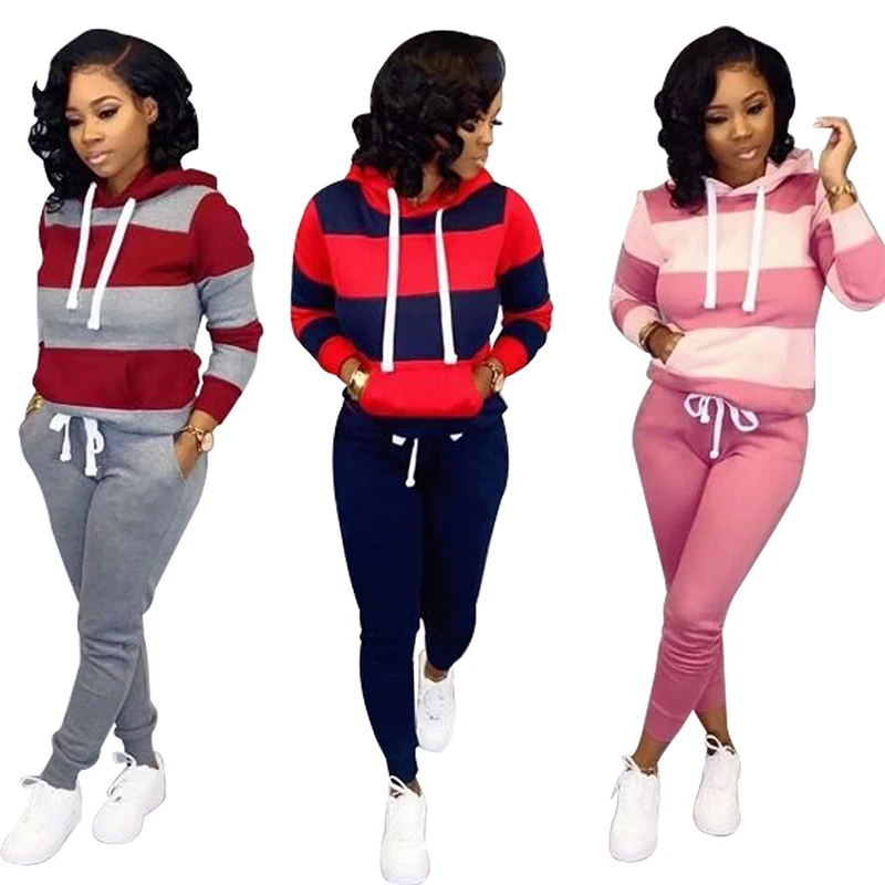 

Autumn Tracksuit Long Sleeve Thicken Hooded Sweatshirts Casual Set Women Sets Clothing 2 Piece Outfits Tops+Pants Sporting Suit