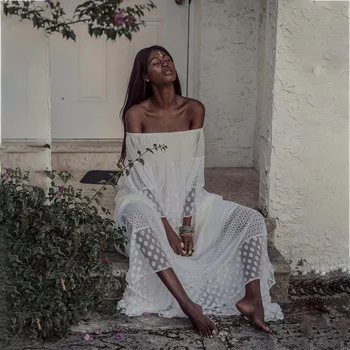 

Beach Dresses Summer 2018 For Tunics Woman Clothes Output 2019 New Solid Color Hollow Lace Mesh One Shoulder Jumpsuit Patchwork