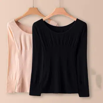 

2020 Women Autumn Winter Solid Color Slim Warm T-Shirts Tees Female Round Collar Long Sleeve Bottoming Shirt Underwear Tops E280