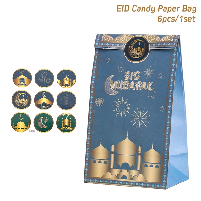 Eid Mubarak Candy Box Favor Ramadan Gift Bag with Stickers Islamic Muslim Festival Happy al-Fitr Eid Event Party Supplies