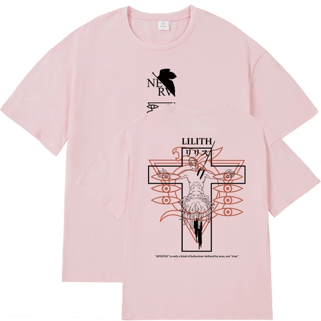 Anime Tshirt Oversized Evangelion T-Shirt Lilith Clothes Tops Tees For Women Men Short Sleeve Cotton HarajukuT-shirts Camiseta PINK