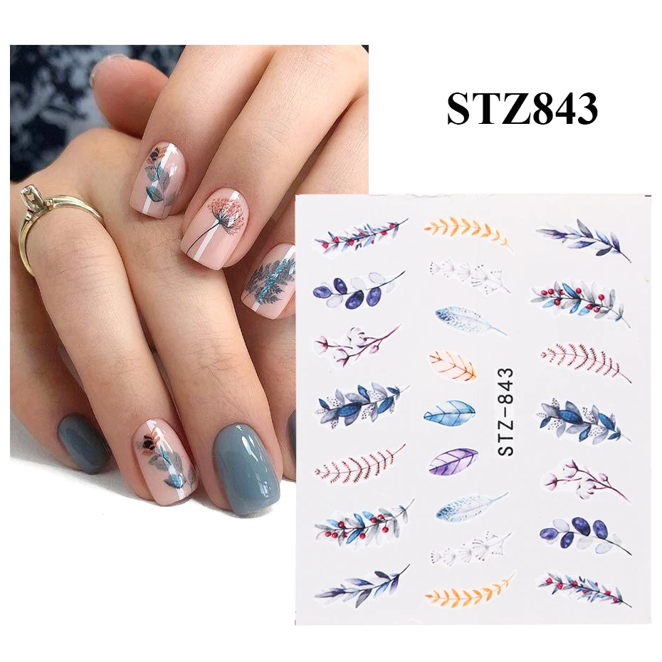 Nail Stickers 1pc Black Green Flower Leaf Water Nail Stickers Decals Mixed Floral Watermarks Manicure Sliders Nail Art Decoration NFSTZ808-844