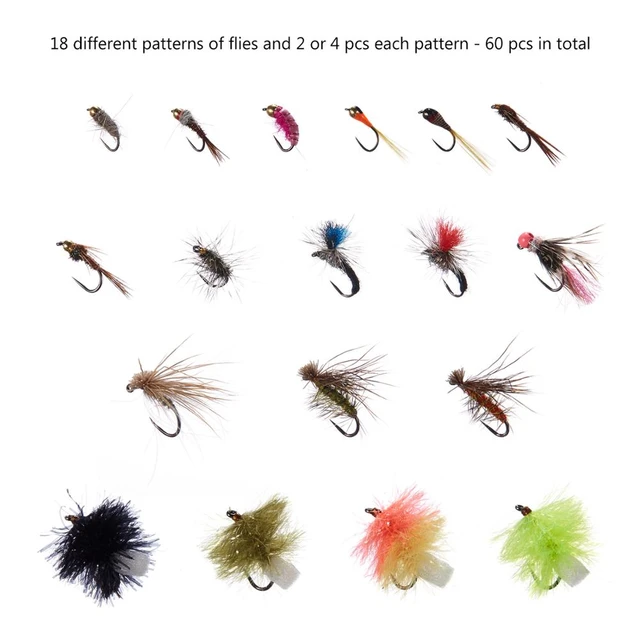 Bassdash Fly Fishing Flies Barbless Fly Hooks 60pcs with Waterproof Fly Box  - AliExpress