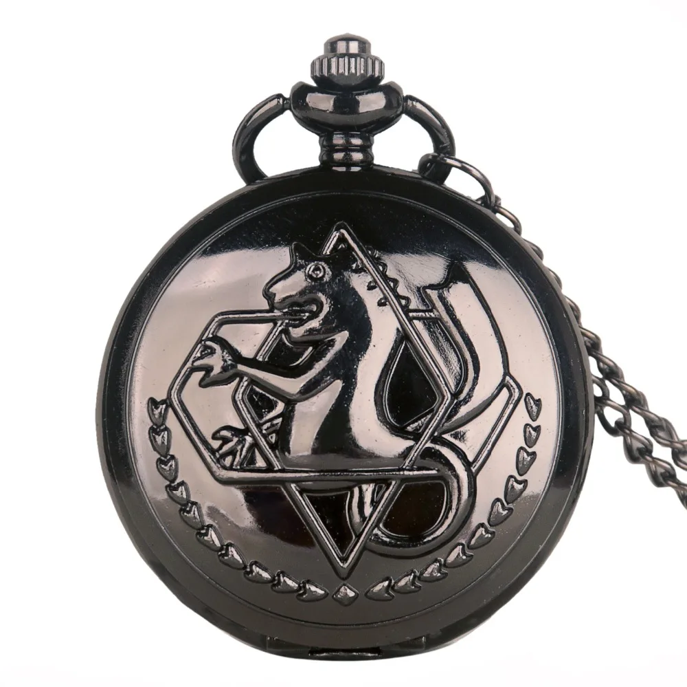 Черный Стальной алхимик кварцевые карманные часы Elric карманные часы с цепочкой ожерелье Аниме мальчики подарок оптом для мужчин и женщин