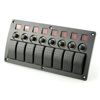 

Marine Rocker Switch Panel LED 8 Gang Circuit Breakers ABS DC12-24V 240W