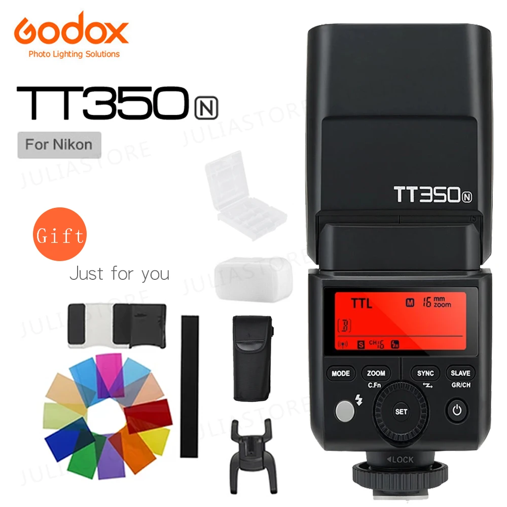 Вспышка Godox TT350N Speedlite TTL HSS 1/8000s для Nikon D750 D7000 D7100 D7200 D5100 D5200 D5000 D300 D300S D3200 D3100 D200 D800 |