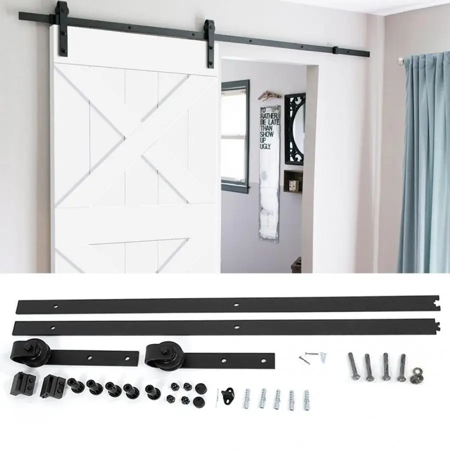 Sliding Door Hanging Rail Black Carbon Steel Wood Door Slide Rail